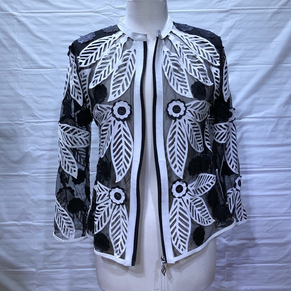 Black and white leather and mesh jacket - Picture 2 of 8